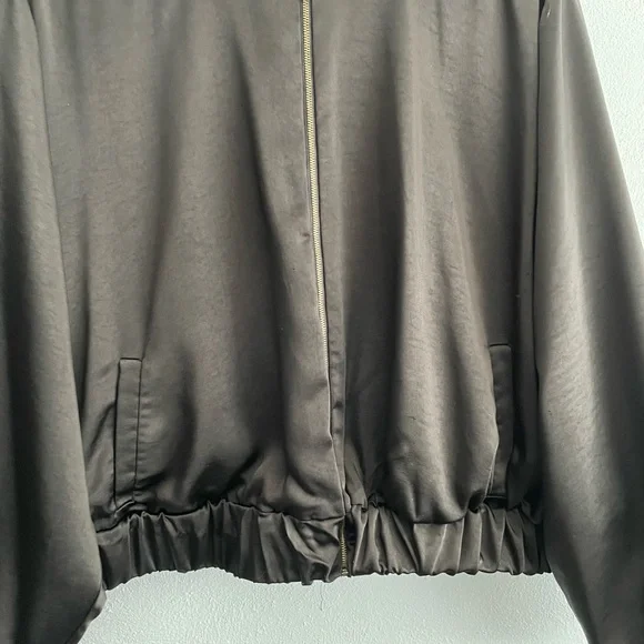 Black Satin-look Bomber Jacket - Picture 4 of 10